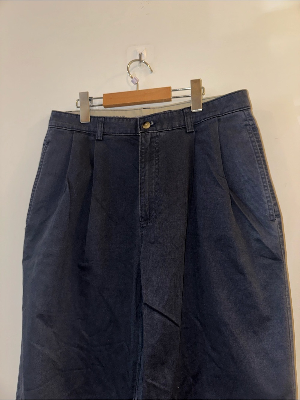 Men's Navy Chino Pants - Classic Pleated Front